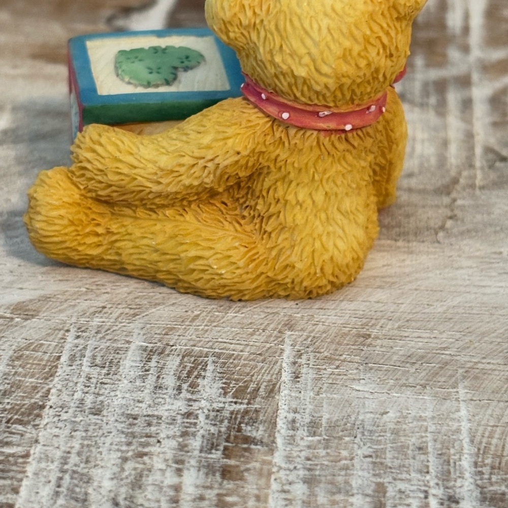 Cherished Teddies Golden Bear with Red Bow and Block J - Picture 3 of 5